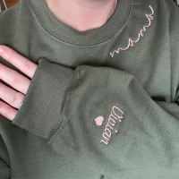 Personalized Embroidered Mama Sweatshirt with Kids Name on Sleeve Gift For Mom