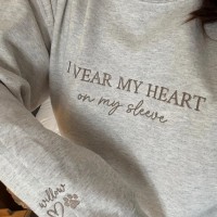 Personalized Embroidered I Wear My Heart On My Sleeve Sweatshirt with Kids Name Gift For Mom