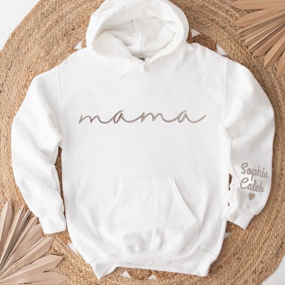 Personalized Embroidered Mama Hoodie with Kids Name on Sleeve Gift For Mom