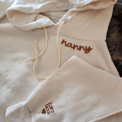 Personalized Embroidered Nana Hoodie with Kids Name on Sleeve Gift For Mom