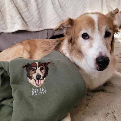 Personalized Embroidered Dog Cat Face Pet Portrait Sweatshirt Gift For Pet Lover