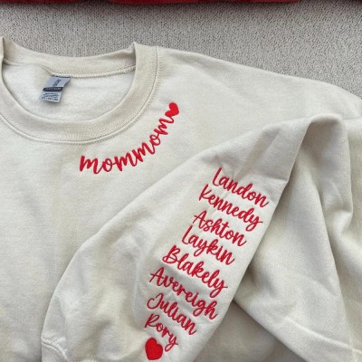 Personalized Embroidered Mama Sweatshirt with Kids Name on Sleeve Gift For Mom