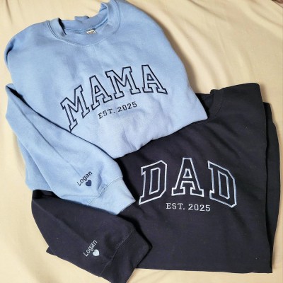 Personalized Embroidered Dad Sweatshirt with Kids Name on Sleeve Gift For Dad