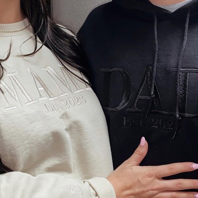Personalized Embroidered Mom & Dad Hoodie with Kids Name on Sleeve Gift For Mom Dad
