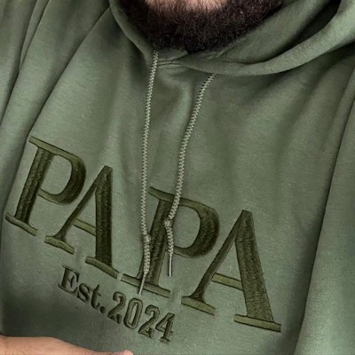 Personalized Embroidered Papa Hoodie with Kids Name on Sleeve Gift For Dad