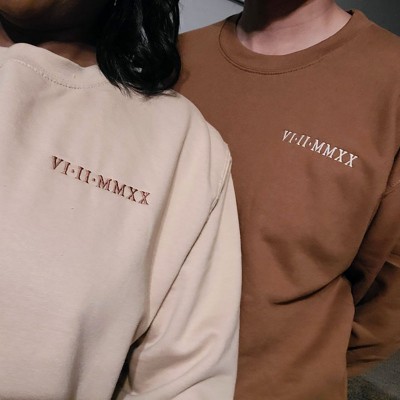 Personalized Embroidered Roman Numeral Date Sweatshirt Gifts for Couple