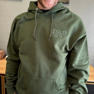 Personalized Embroidered Dad Hoodie with Kids Name on Sleeve Gift For Dad