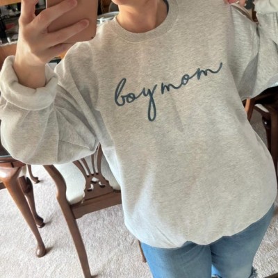 Personalized Embroidered Boy Mom Sweatshirt with Kids Name on Sleeve Gift For Mom