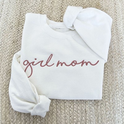 Personalized Embroidered Girl Mom Sweatshirt with Kids Name on Sleeve Gift For Mom