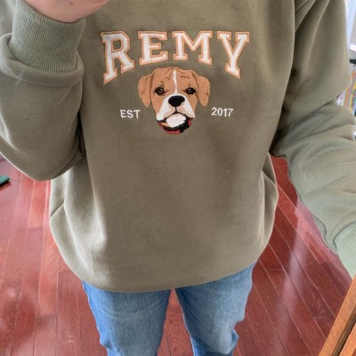 Personalized Embroidered Dog Cat Face Pet Portrait Sweatshirt Gift For Pet Lover