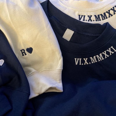 Personalized Embroidered Roman Numeral Date Sweatshirt Gifts for Couple