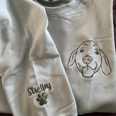Personalized Embroidered Dog Cat Face Outline Portrait Sweatshirt Gift For Pet Lover